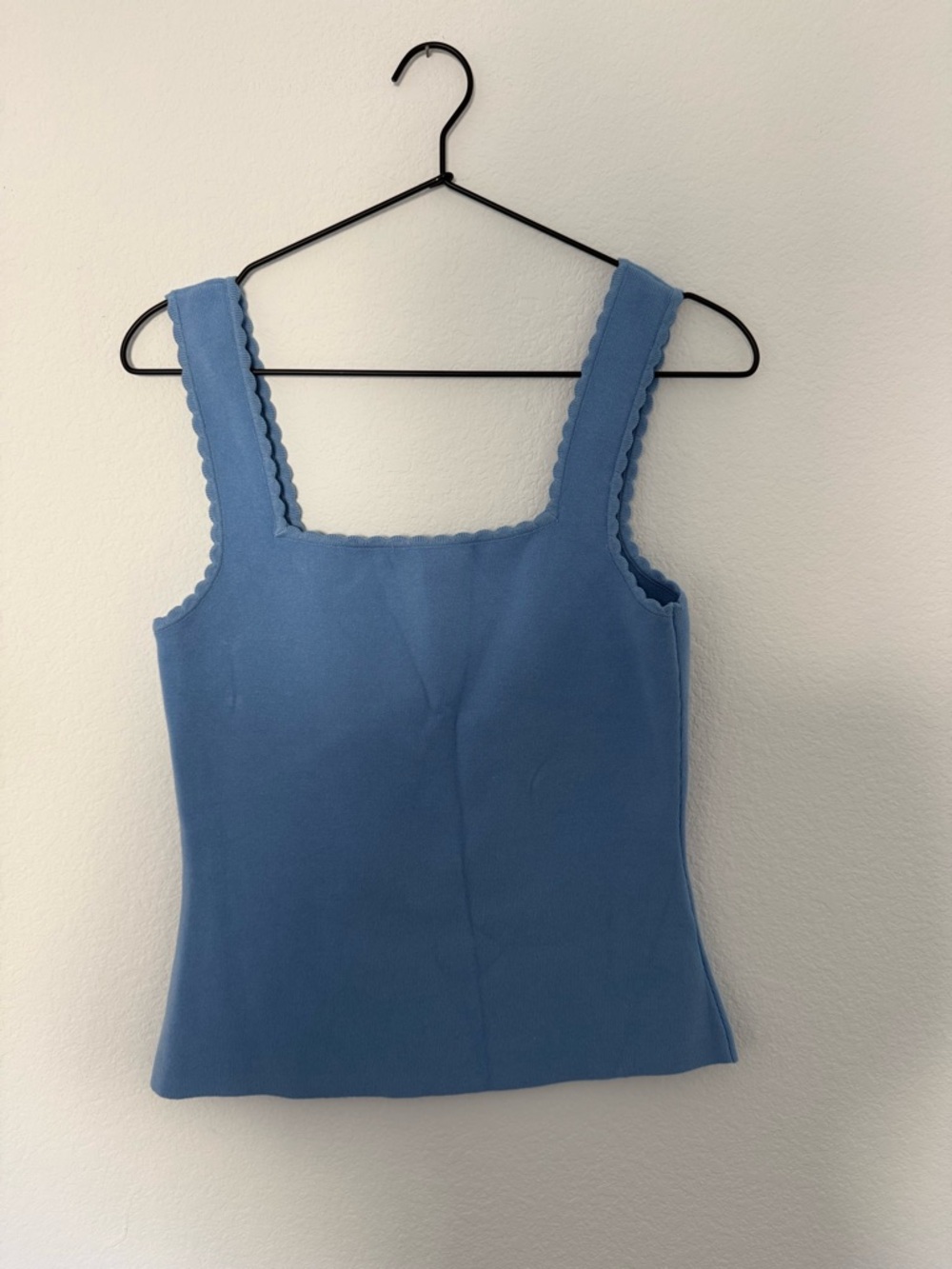 Sezane Scalloped Square-Neck Knit Blue Tank